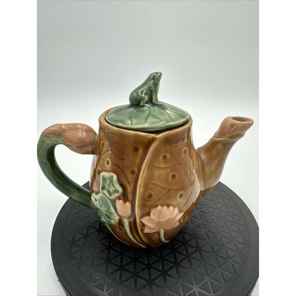 Studio Art Pottery Frog Brown Teapot Pink/Green EUC - Picture 3 of 9